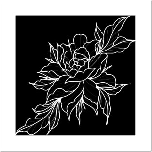 White Peony Lineart Posters and Art